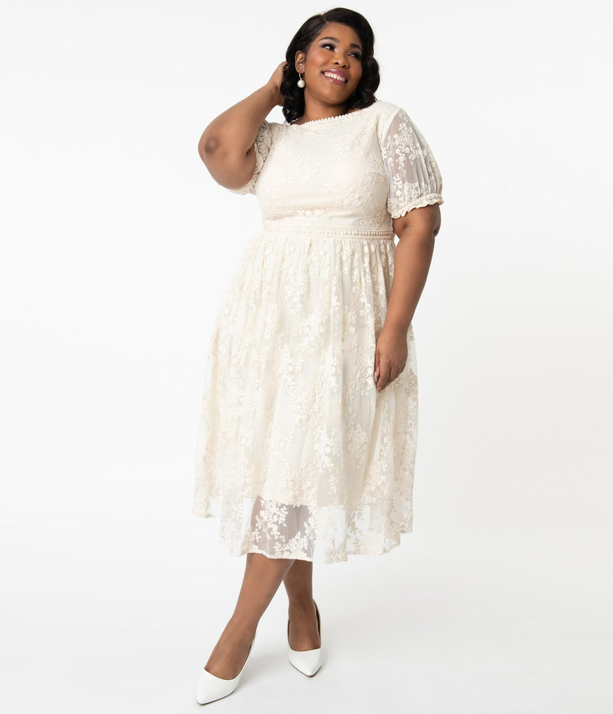 Off White Lace Andie Midi Dress